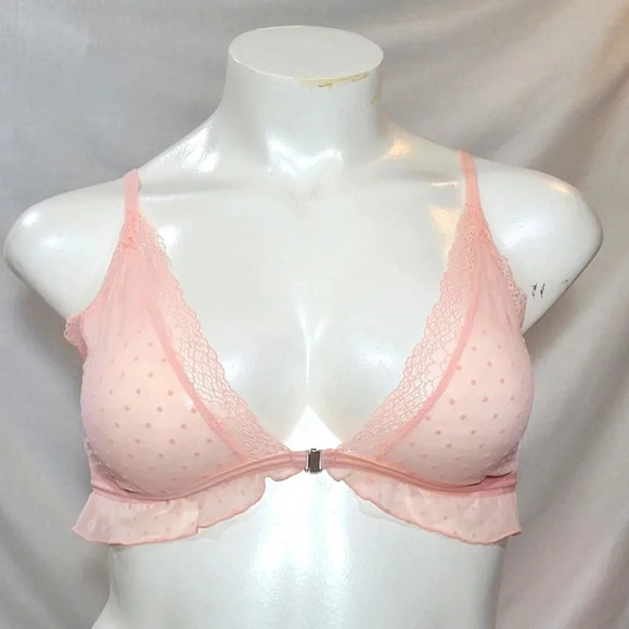 LARGE Xhiliration Flocked Dot Ruffle‎ Wire Free Lace Bralette DayDream Pink NWT - Picture 2 of 13